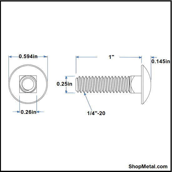 Picture of 1/4-20 X 1" CARR BOLT HDG