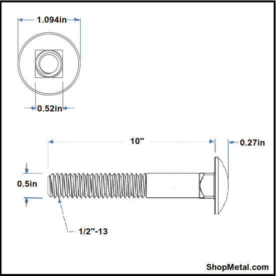 Picture of 1/2-13 X 10" CARR BLT HDG