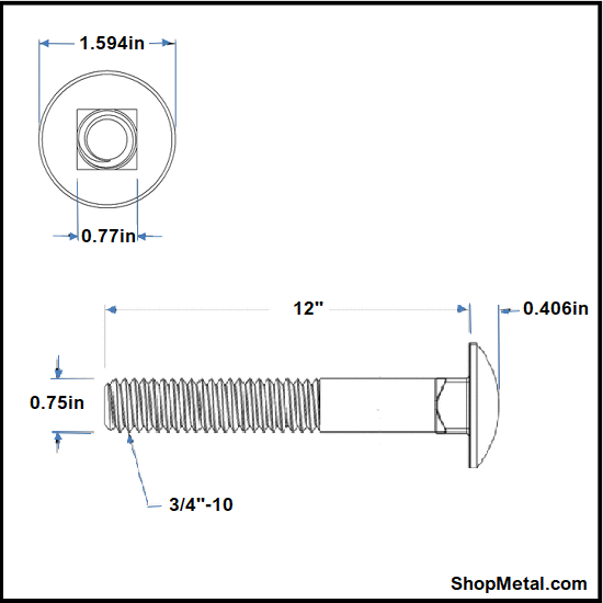 Picture of 3/4-10 X 12" CARR BLT HDG