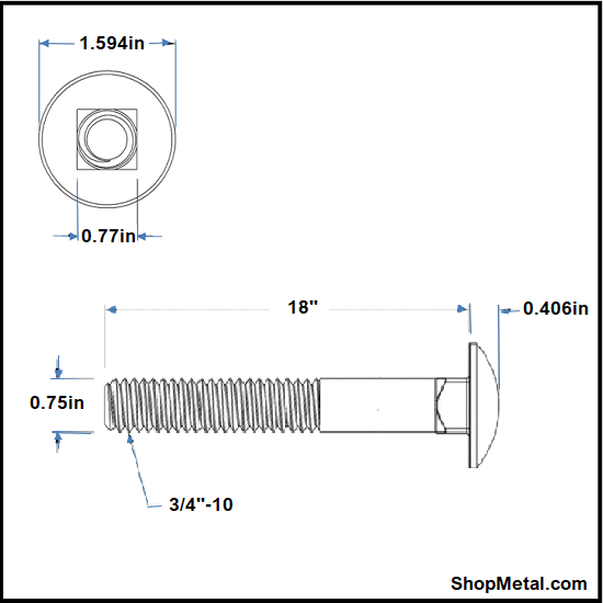 Picture of 3/4-10 X 18" CARR BLT HDG