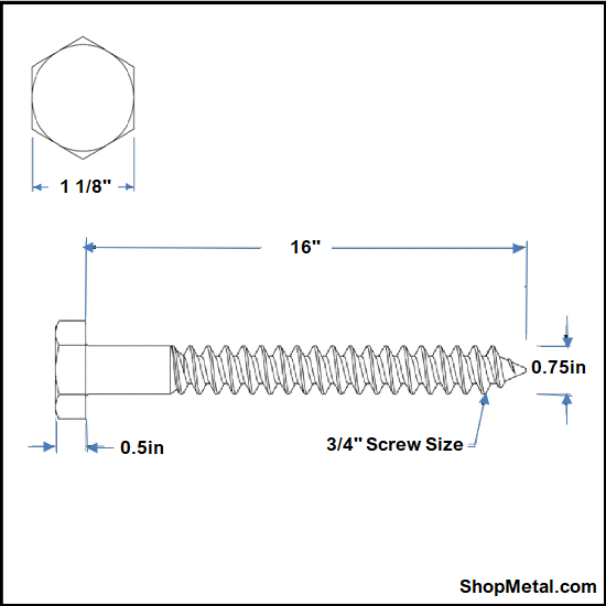 Picture of 3/4" X 16" HEX LAG HDG