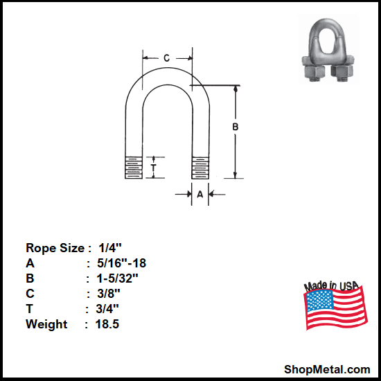 Picture of 1/4" FORGED WIRE ROPE CLIP DOM