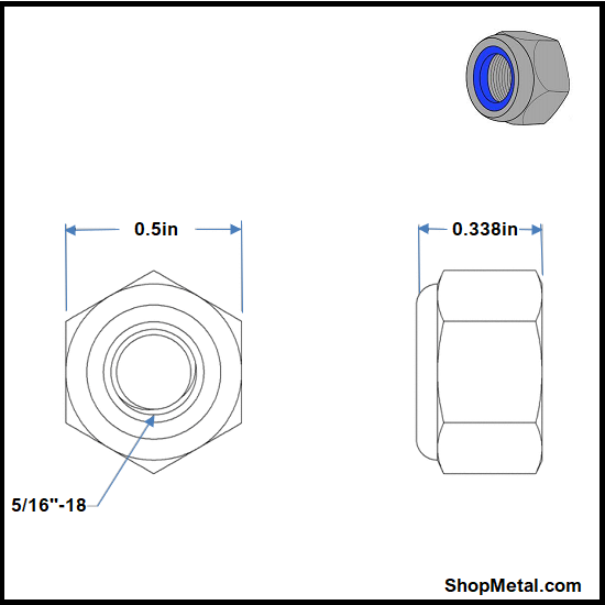 Picture of 5/16-18 NYLON LOCK NUT G8 YZP