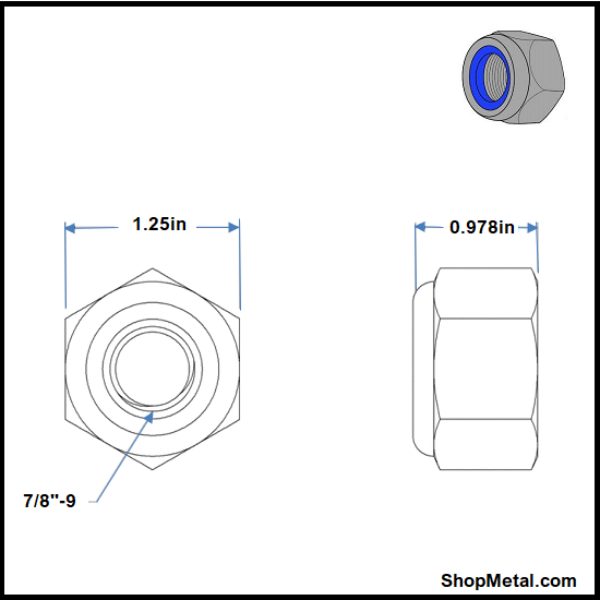 Picture of 7/8-9 NYLON LOCK NUT G8 YZP