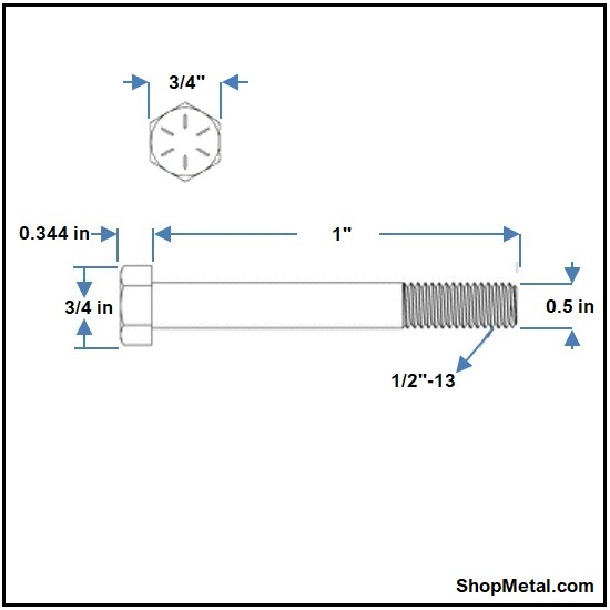 Picture of 1/2-13 X 1" HEX BOLT HDG