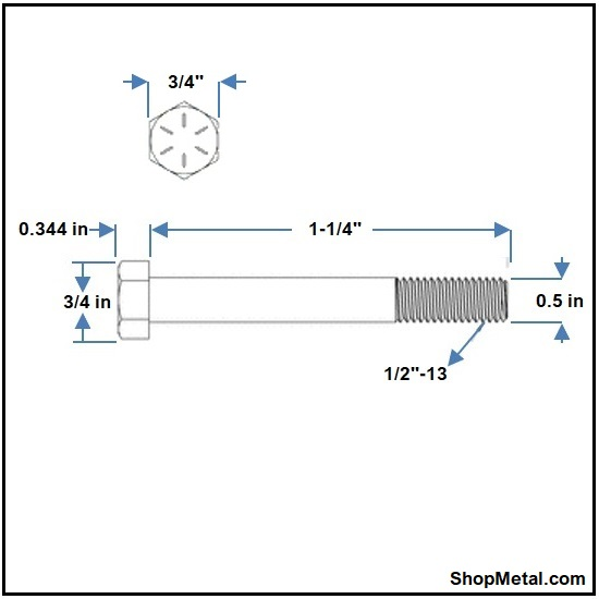 Picture of 1/2-13 X 1-1/4" HEX BOLT HDG