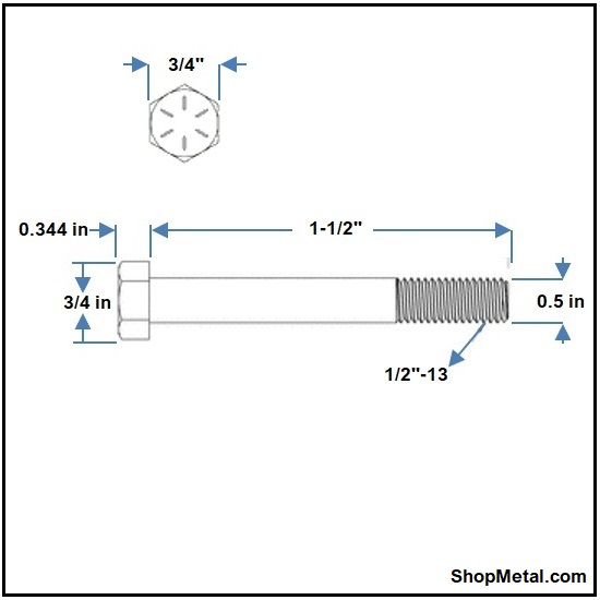 Picture of 1/2-13 X 1-1/2" HEX BOLT HDG