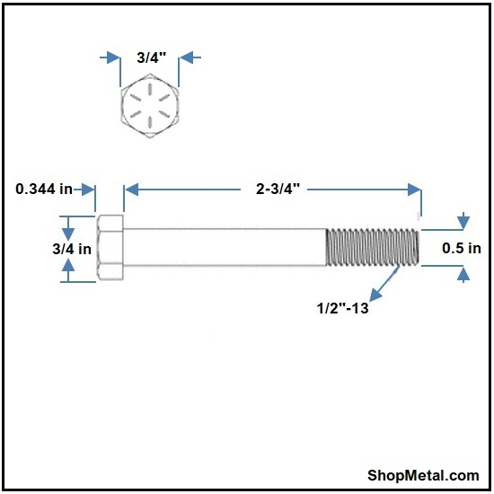 Picture of 1/2-13 X 2-3/4" HEX BOLT HDG