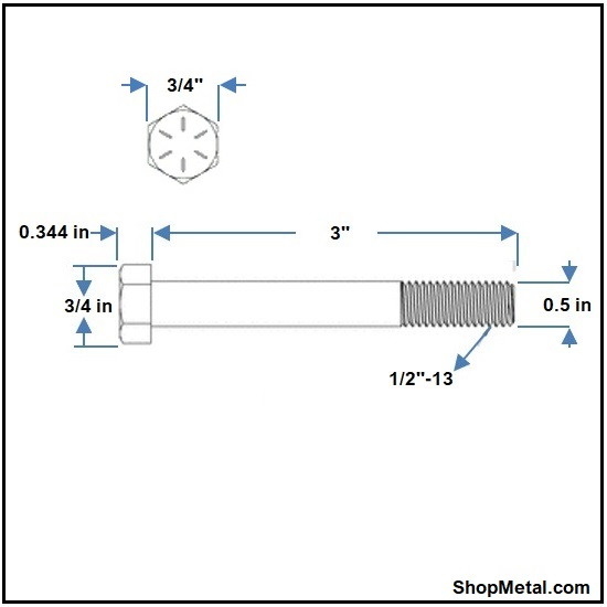 Picture of 1/2-13 X 3" HEX BOLT HDG