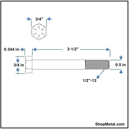 Picture of 1/2-13 X 3-1/2" HEX BOLT HDG