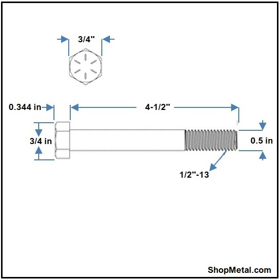 Picture of 1/2-13 X 4-1/2" HEX BOLT HDG