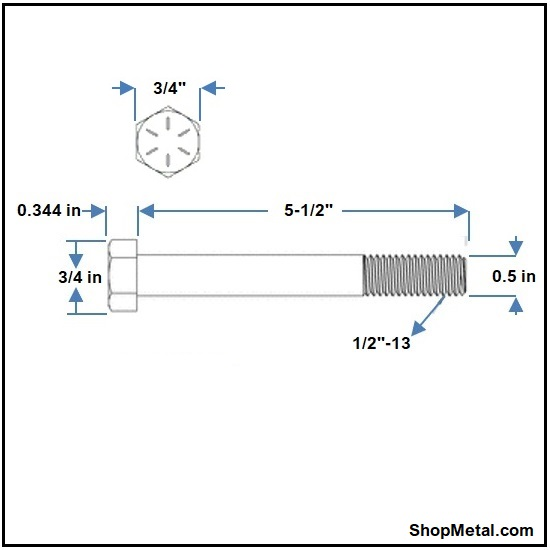 Picture of 1/2-13 X 5-1/2" HEX BOLT HDG