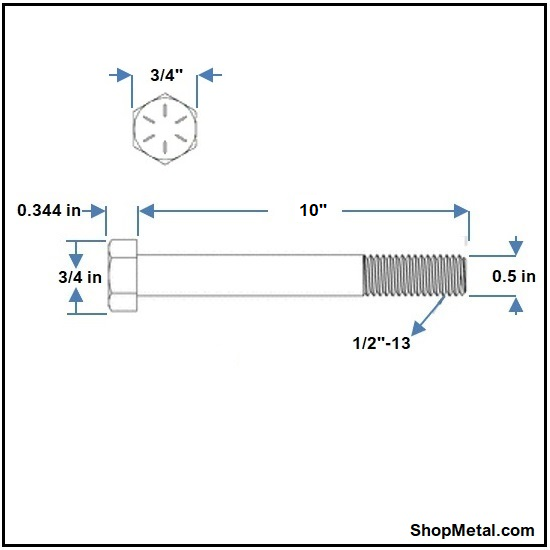 Picture of 1/2-13 X 10" HEX BOLT HDG