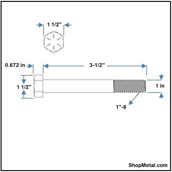 Picture of 1-8 X 3-1/2" HEX BOLT HDG