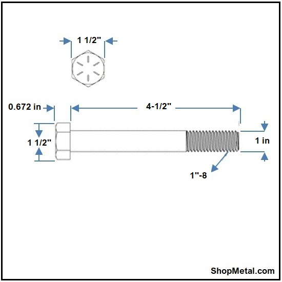 Picture of 1-8 X 4-1/2" HEX BOLT HDG