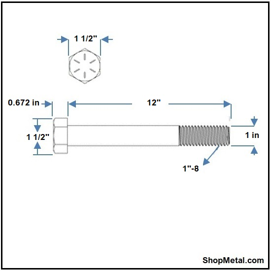 Picture of 1-8 X 12" HEX BOLT HDG