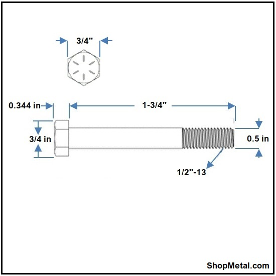 Picture of 1/2-13 X 1-3/4" HCS G8 YZP