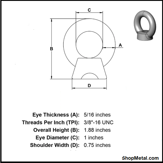 Picture of 3/8"-16 EYE NUT 316 SS