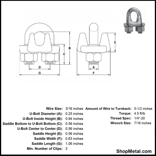 Picture of 3/16" WIRE ROPE CLIP GALV