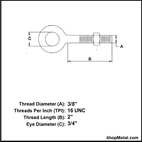 Picture of 3/8" X2" EYE BOLT W/ NUT HDG