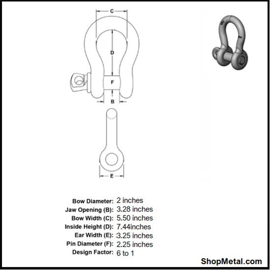 Picture of 2" SCREW PIN SHACKLE HDG