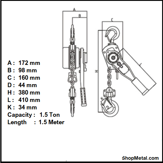 Picture of 1-1/2 TON LEVER CHAIN HOIST