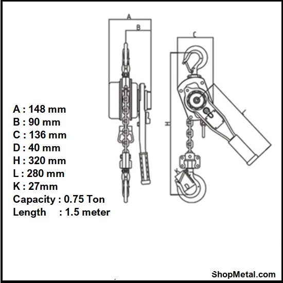 Picture of 3/4TX10' LEVER CHAIN HOIST