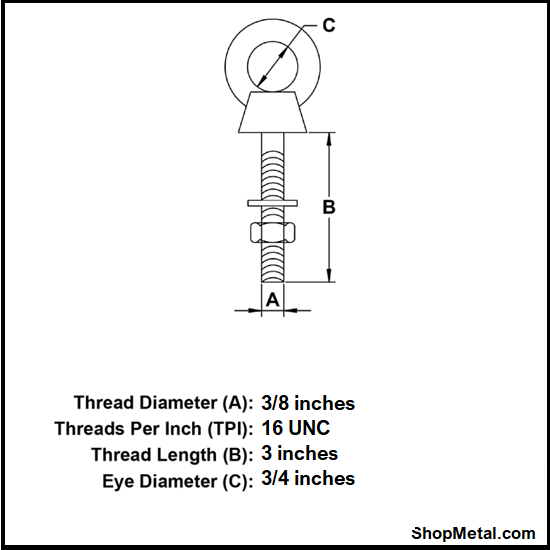 Picture of 3/8"X3" SHLD EYE BOLT W/NUT G