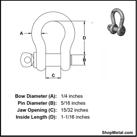 Picture of 1/4" SS SHACKLE GR 316 0.5T