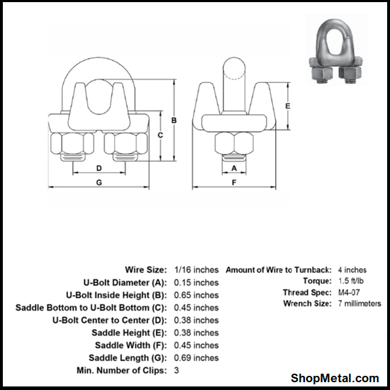 Picture of 1/16" WIRE ROPE CLIP SS