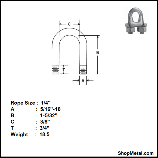 Picture of 1/4" WIRE ROPE CLIP SS