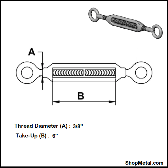 Picture of 3/8 x 6" EYE TO HOOK HDG TB