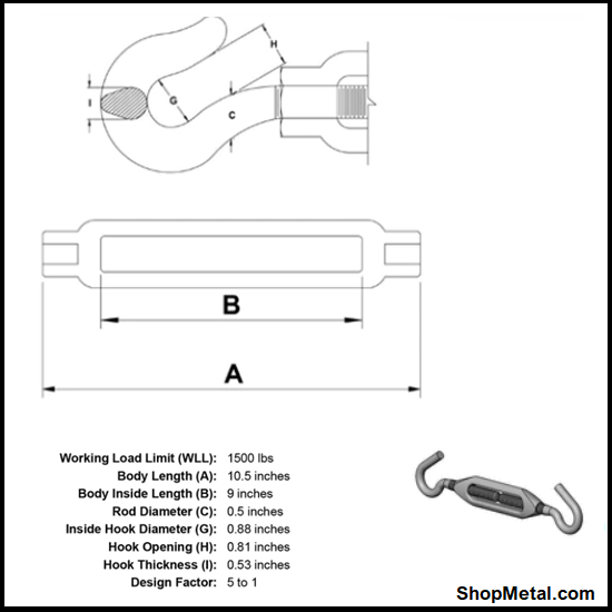 Picture of 1/2 x 9" HOOK TO HOOK HDG TB