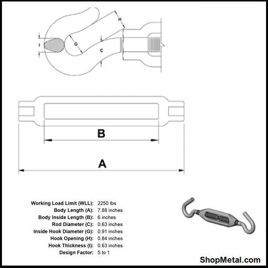 Picture of 5/8 x 6" HOOK TO HOOK HDG TB