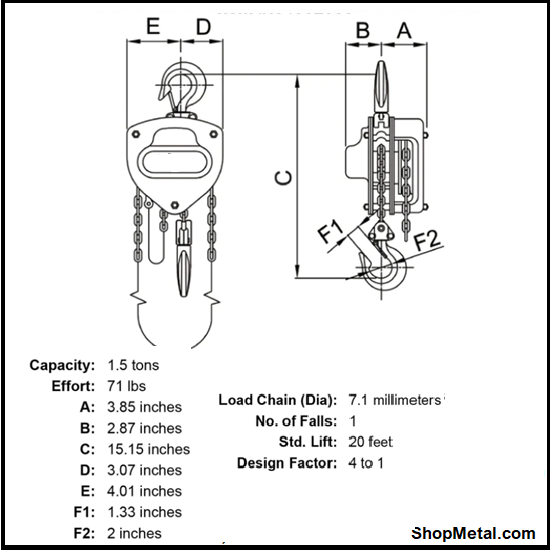 Picture of 1-1/2 TON CHAIN BLOCK HOIST