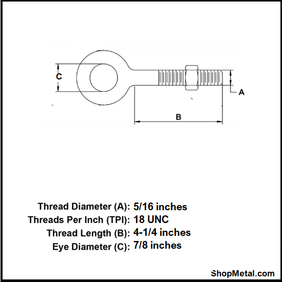 Picture of 5/16" X4.25" EYE BOLT W/NUT HDG