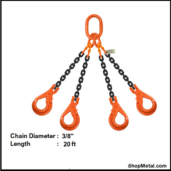 Picture of 3/8”x20’ G100 ADJ 4 LEG CHAIN SLING 